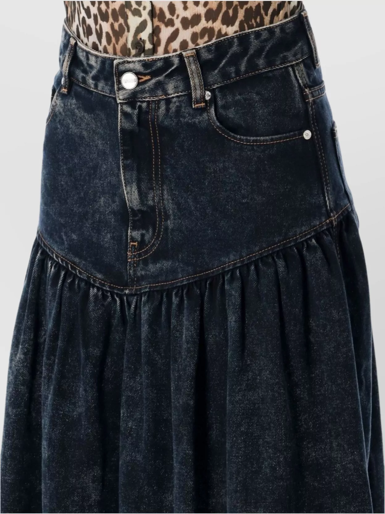 Ganni Long Denim Skirt Featuring Pockets