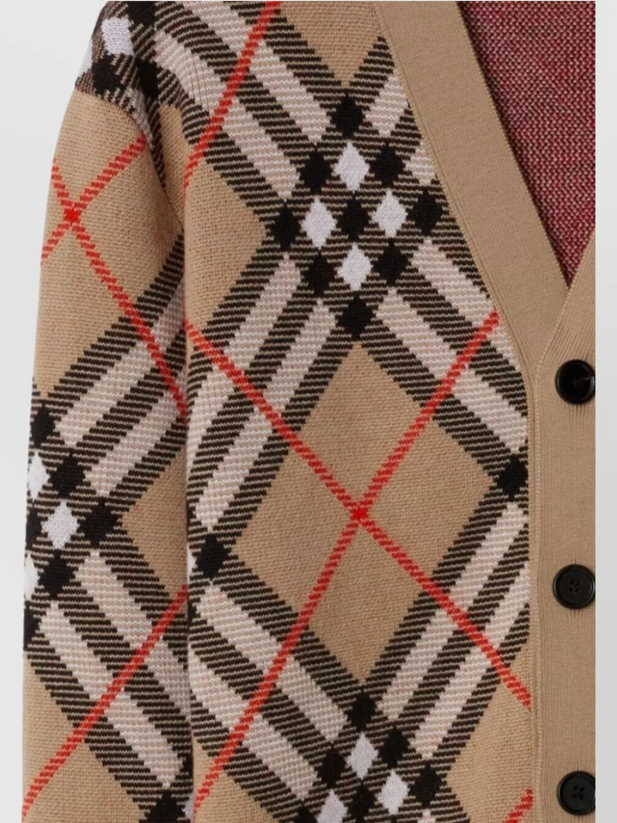Burberry Check Pattern V-Neck Cardigan With Ribbed Cuffs