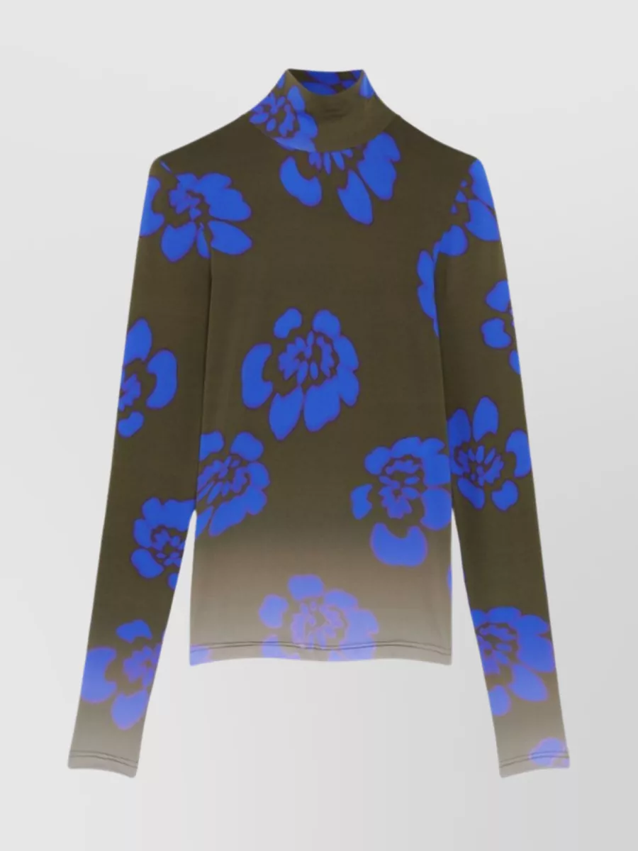 Shop Nina Ricci Roll Neck Floral Jersey Top In Khaki