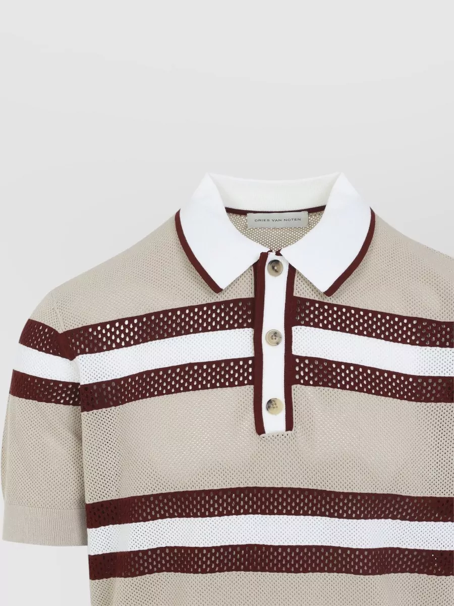 Dries Van Noten Striped Mesh Short-Sleeve Polo Shirt
