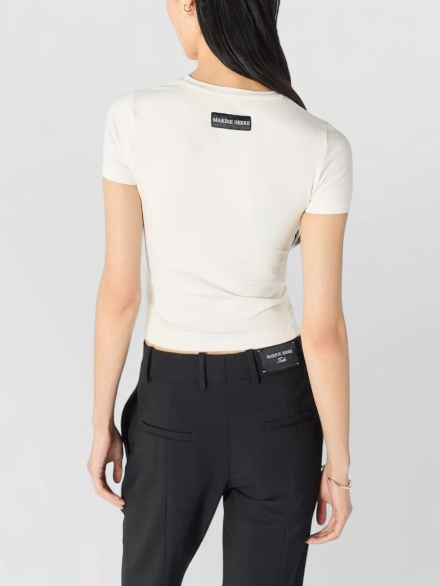 Marine Serre Logo Cotton Crew Neck Fitted T Shirt