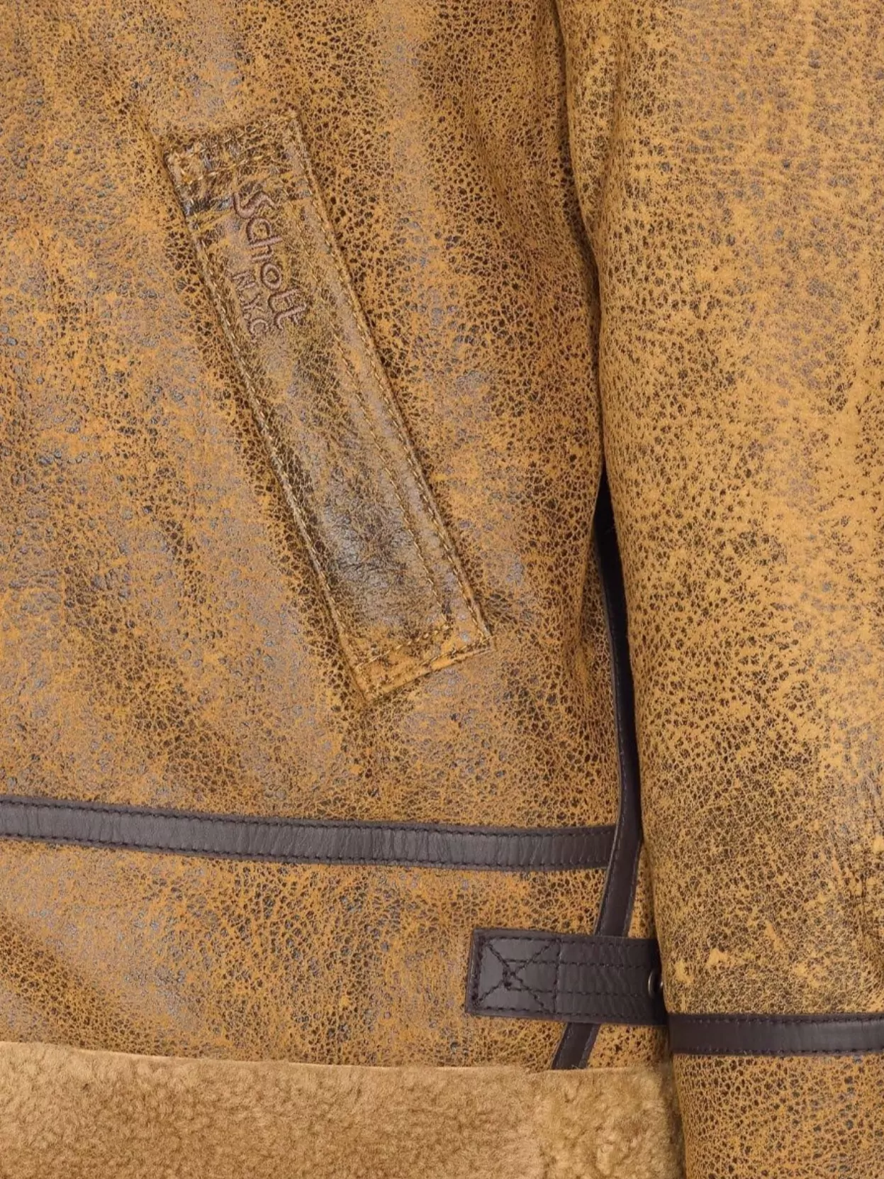 Schott Adjustable Strap Shearling Jacket Pockets