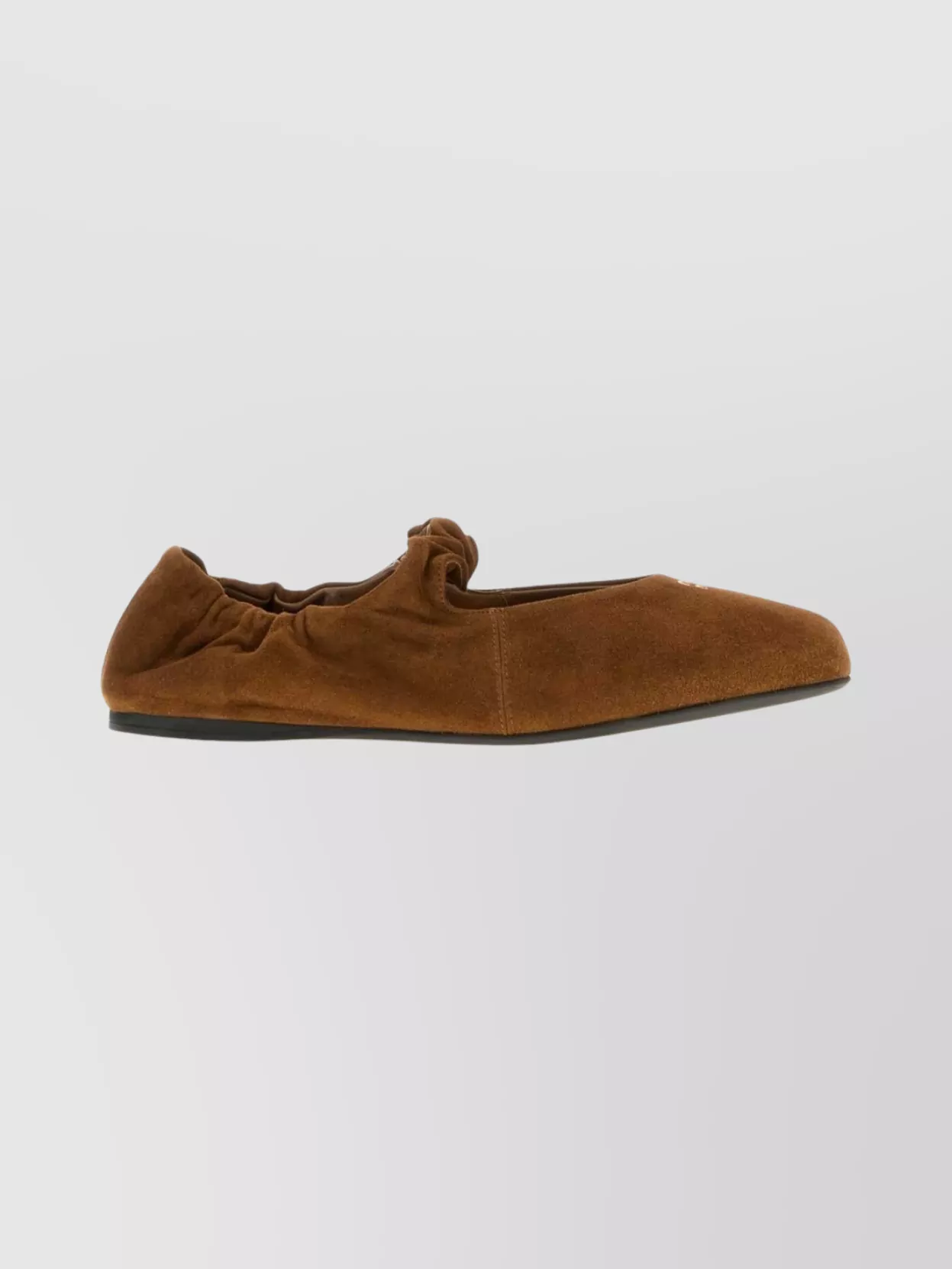 Miu Miu Suede Flat Ballerina Shoes With Ruched Detail In Brown