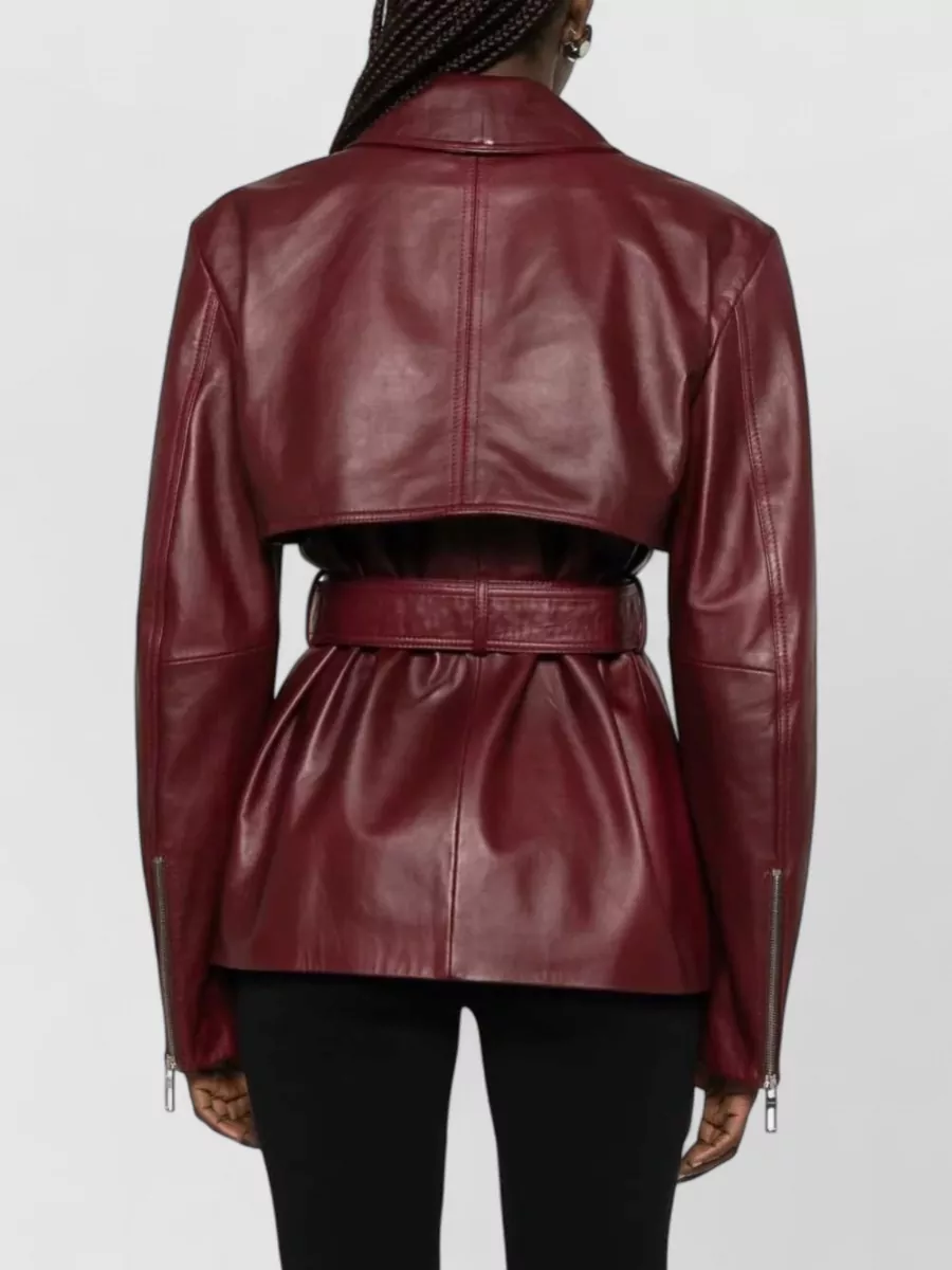 Sportmax Leather Belted Long-Sleeve Jacket