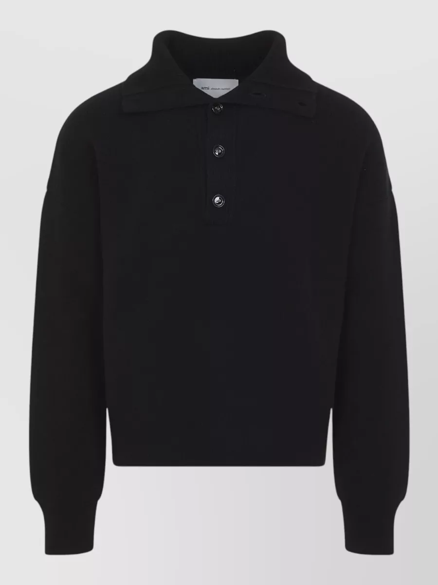 Ami Paris merino wool buttoned high neck sweater