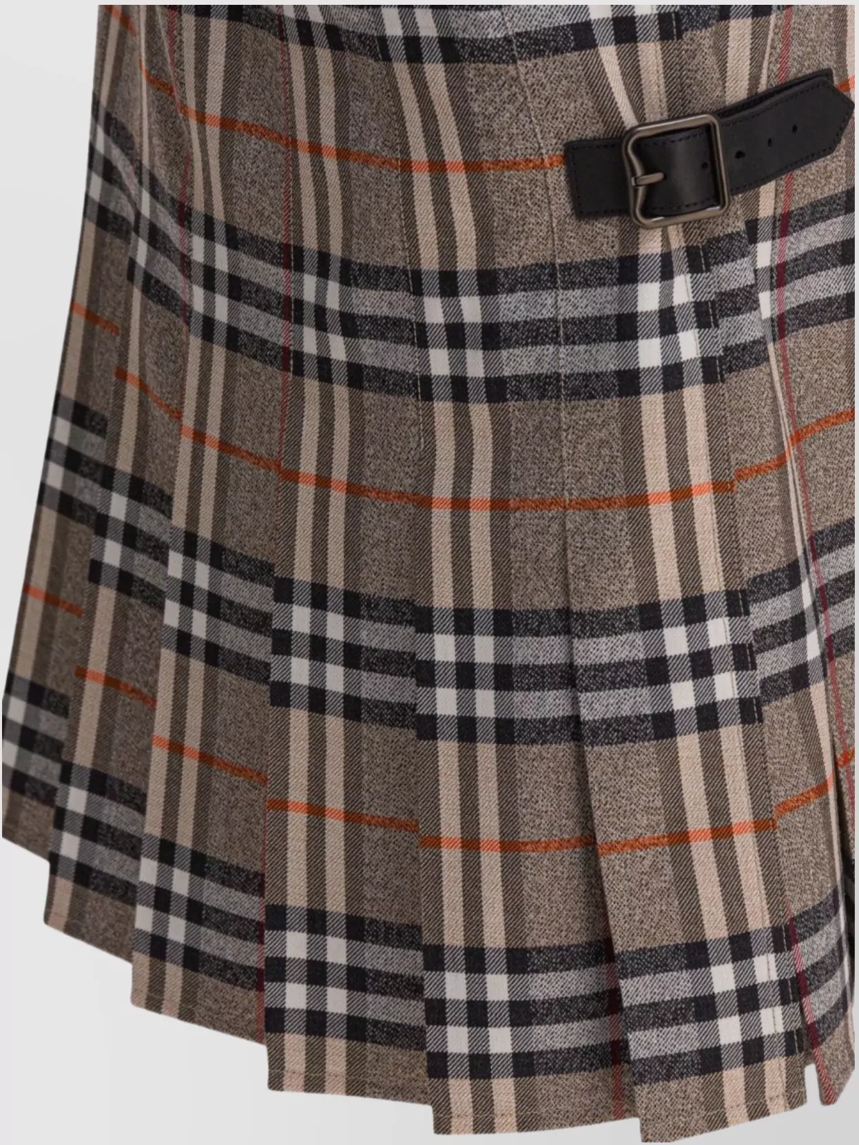 Burberry Buckle Checked Frayed Pleated Skirt In Brown