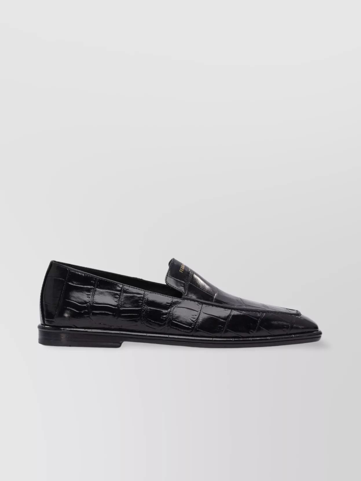 Ferragamo Crocodile Effect Square Toe Loafers