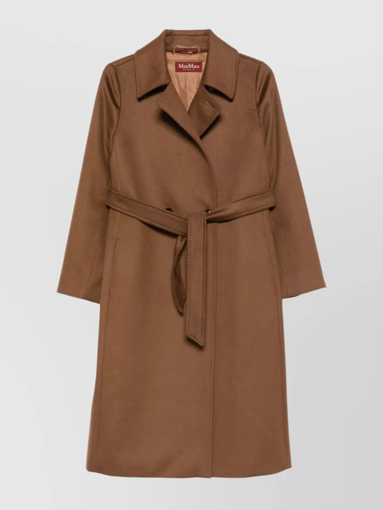 Max Mara Collar Coat With Belted Waist And Pockets In Brown