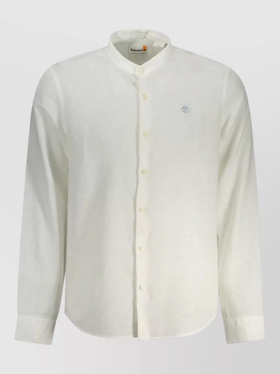Timberland linen cotton long-sleeve mandarin-collar shirt