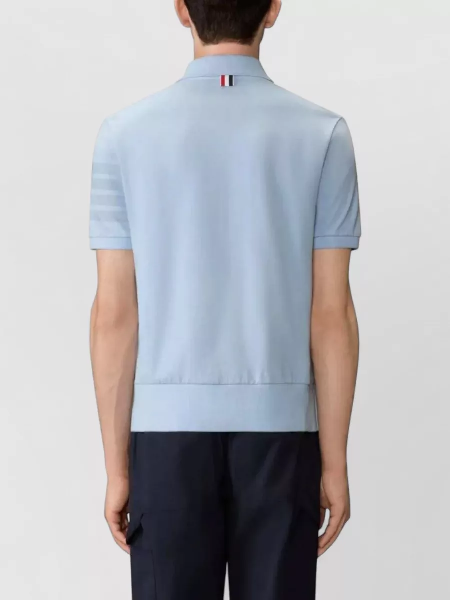 Thom Browne Short Sleeve Jersey Polo Rib Cuff Stripes