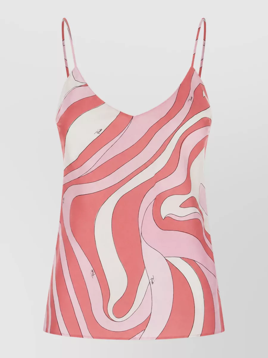 Pucci T-shirt — The soft pink and cream cami keeps the Pucci-on-Pucci energy while lightening the print story so it complements rather than competes with the vivid fuchsia and violet trouser.