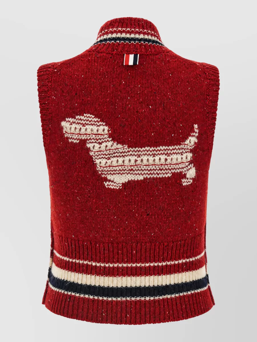 Thom Browne Wool Mohair Ribbed V-Neck Sleeveless Knitted Top