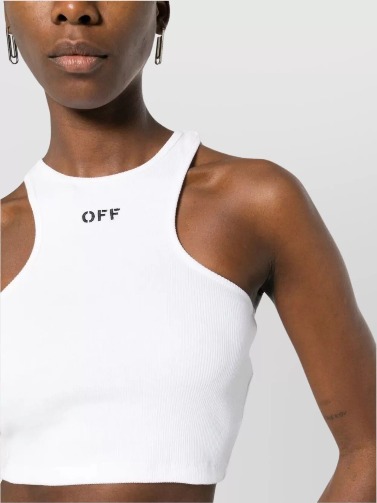 Off-White Cropped Ribbed Racerback Top
