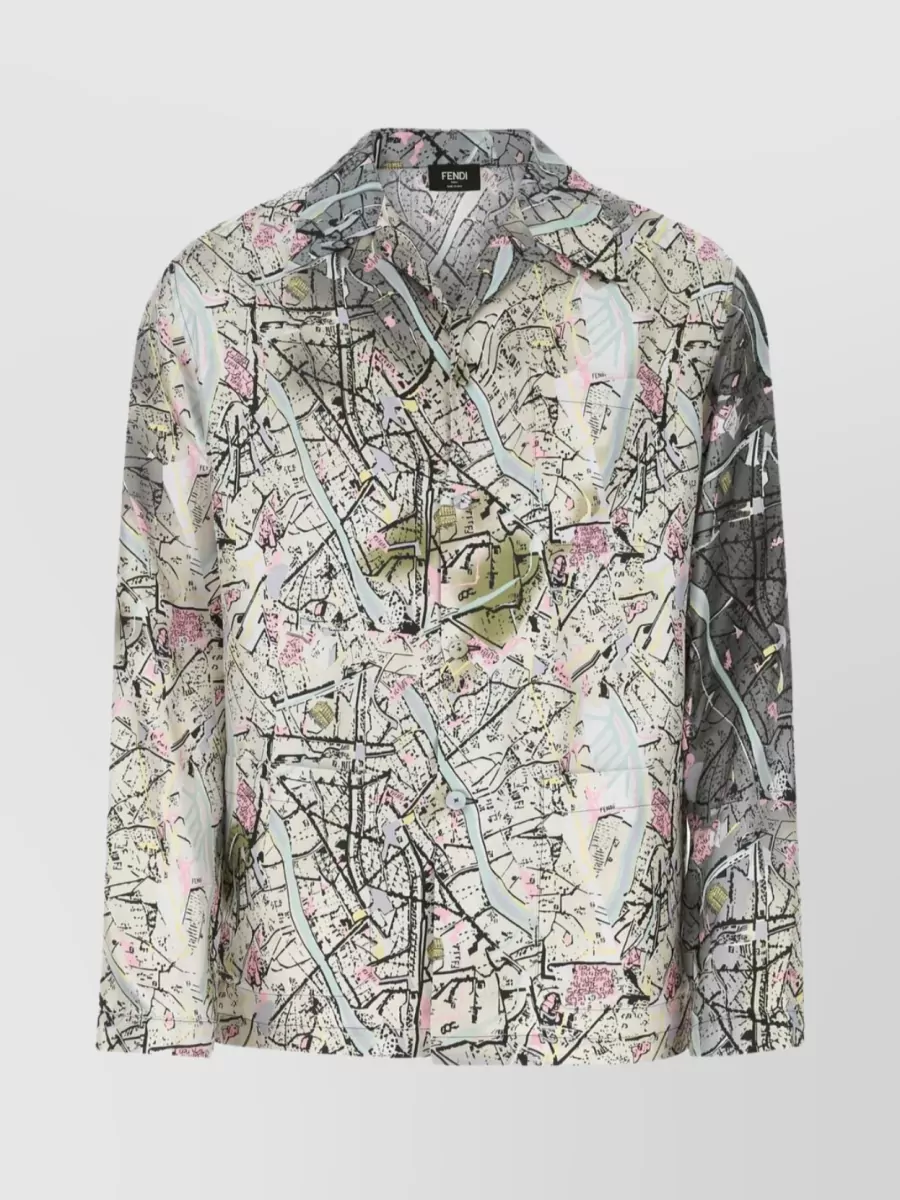 Shop Fendi Printed Pattern Silk Shirt In Cream