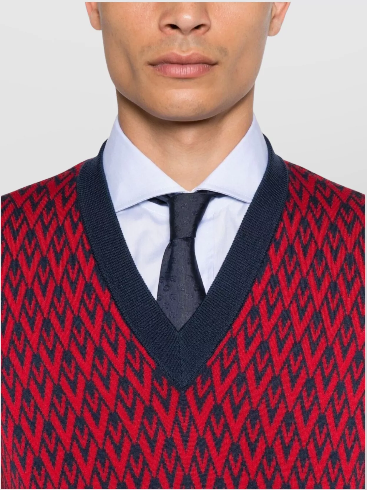 Valentino Garavani Jacquard Pattern Wool V Neck Sweater