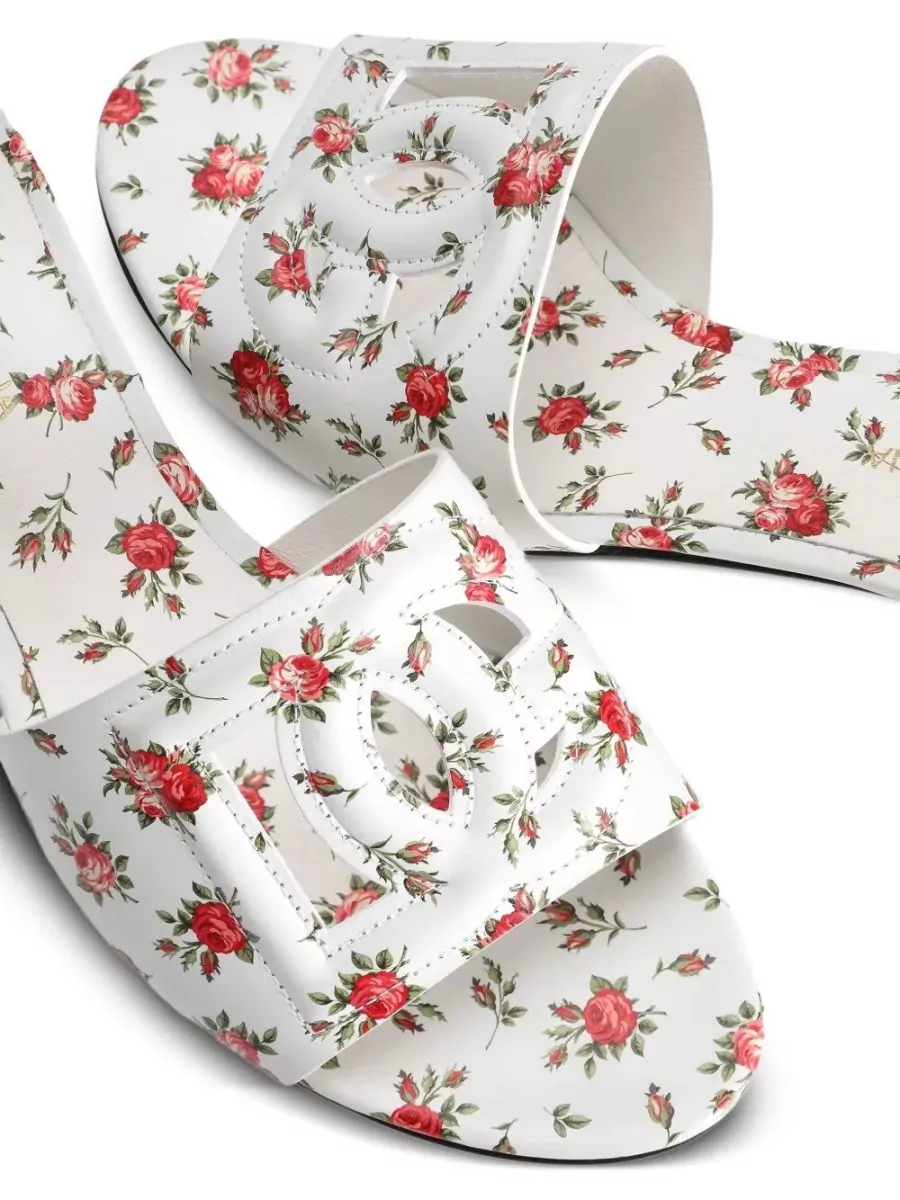 Dolce&Gabbana Leather Floral Print Mules