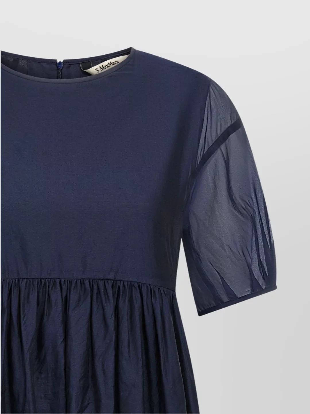 Max Mara Sheer Sleeves Gathered Waist Midi Dress