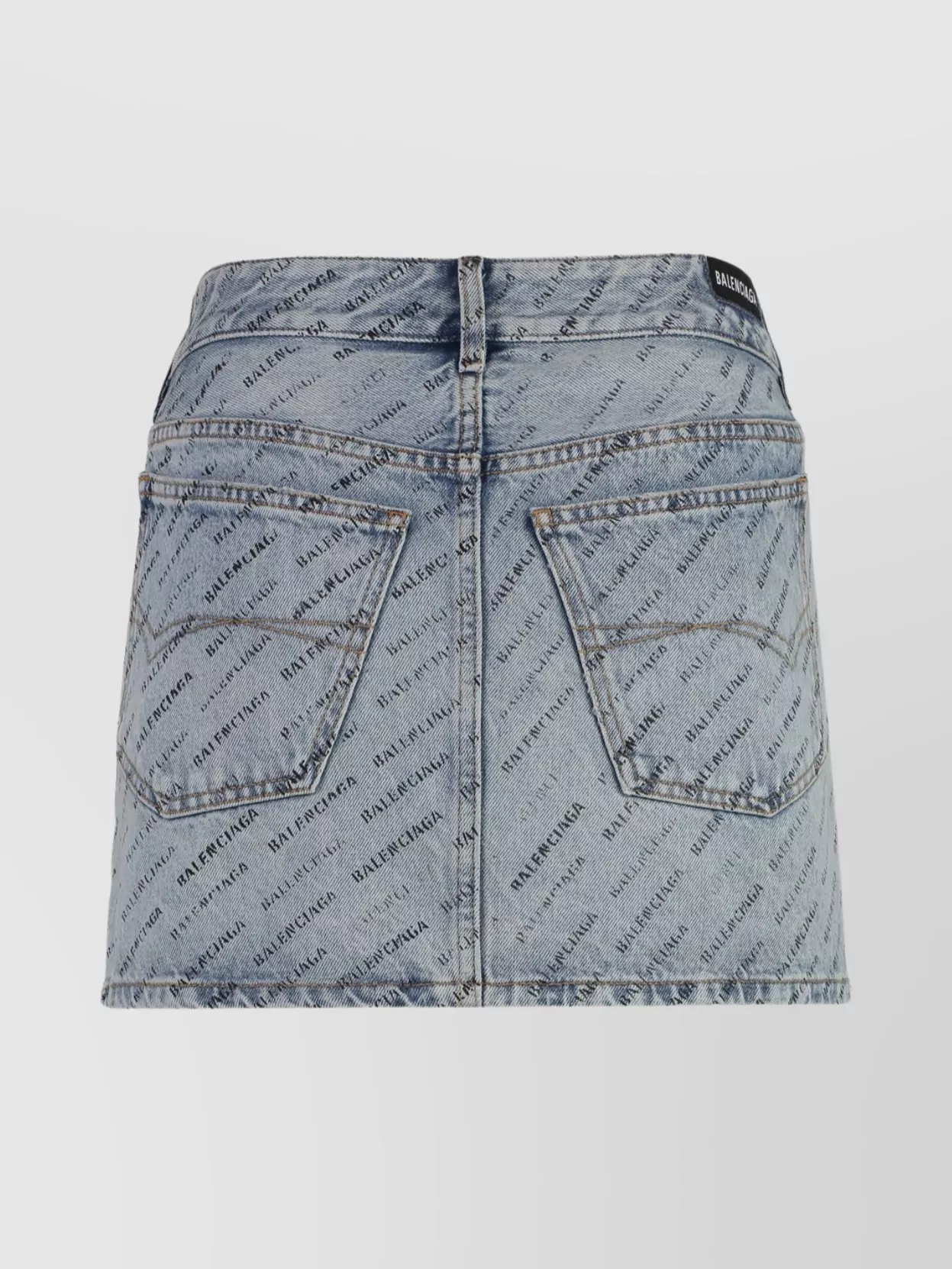 Balenciaga Logo Print Denim Mini Skirt