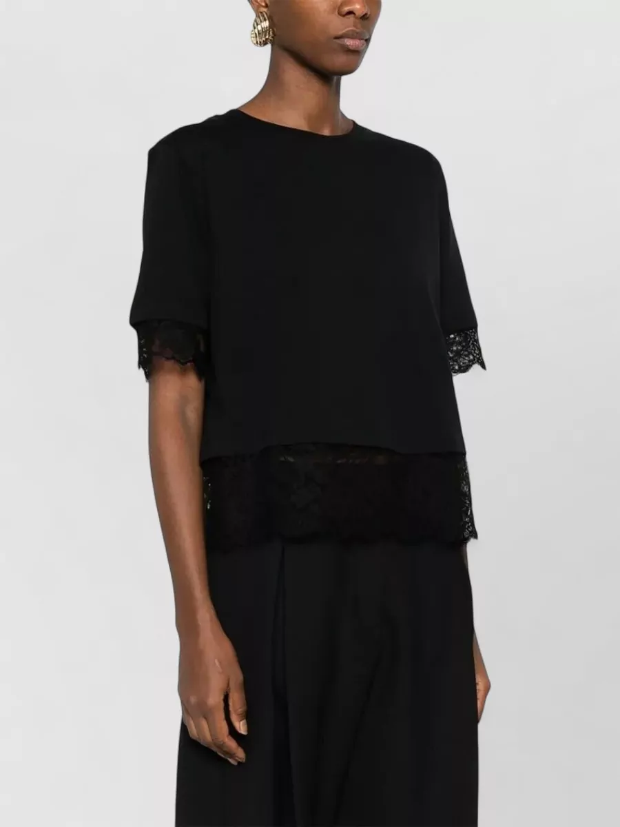 Alexander Mcqueen Lace Trim Round Neck Short Sleeve Top