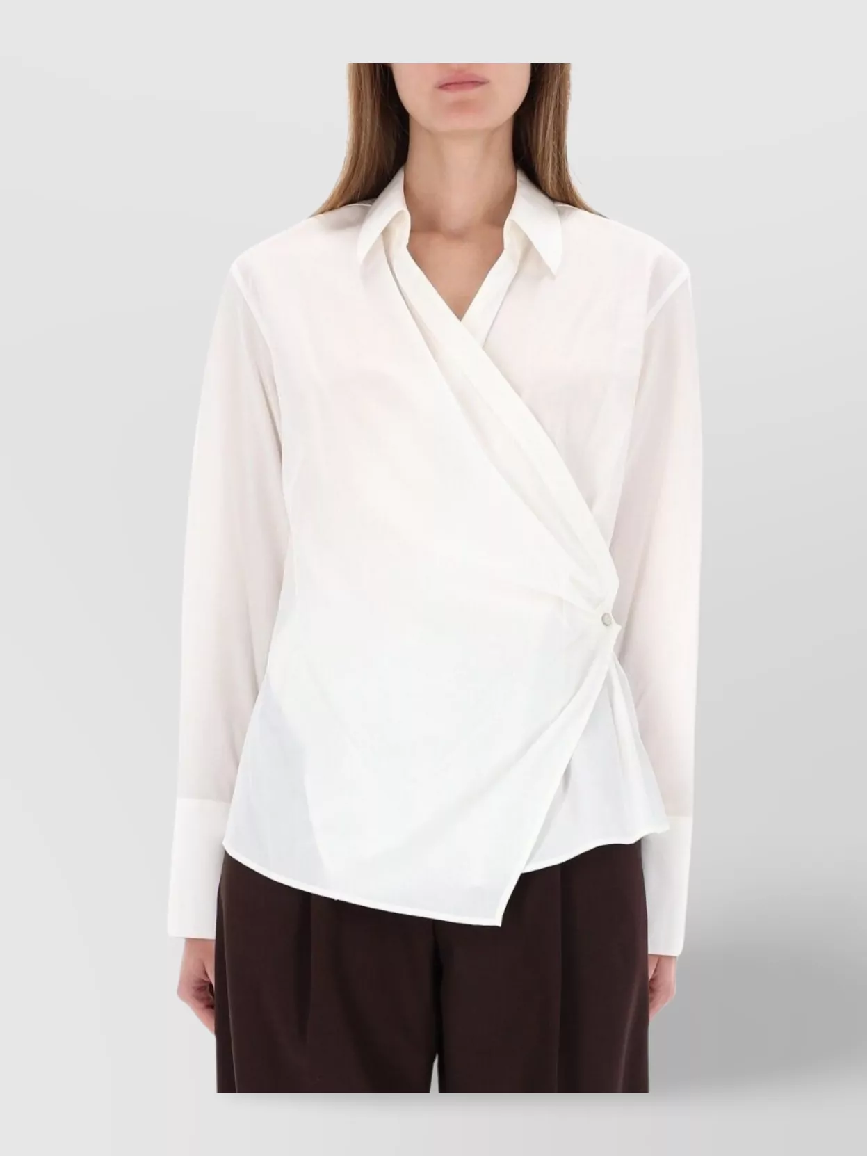 Helmut Lang Long Sleeve Wrap Top With Collared Neck