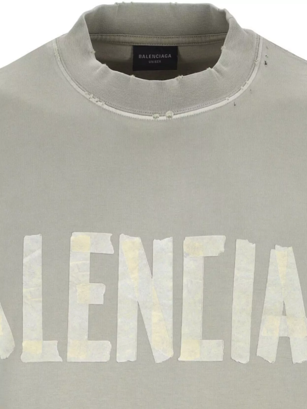 Balenciaga Crew Neck Distressed Neckline Graphic Print In Grey
