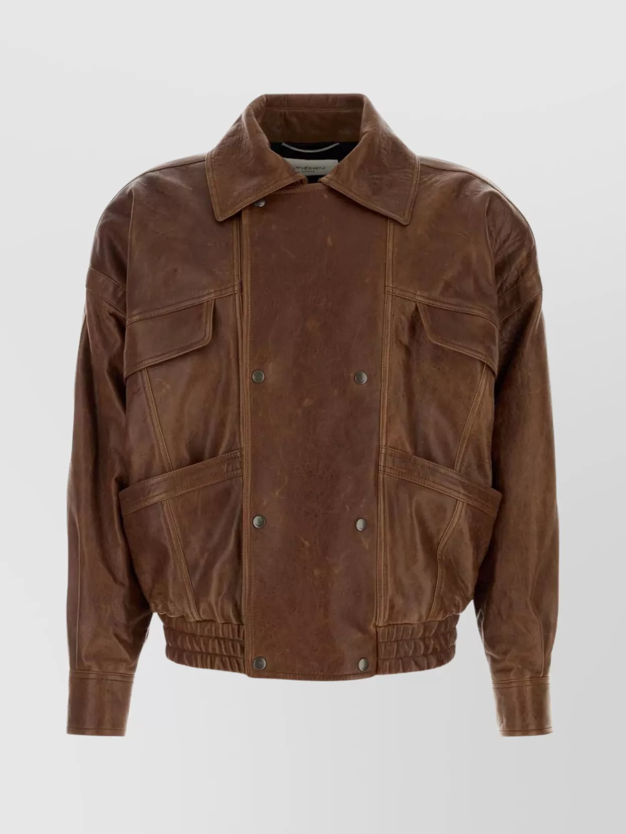 Saint Laurent Leather Jacket With Collared Design And Pockets In Brown