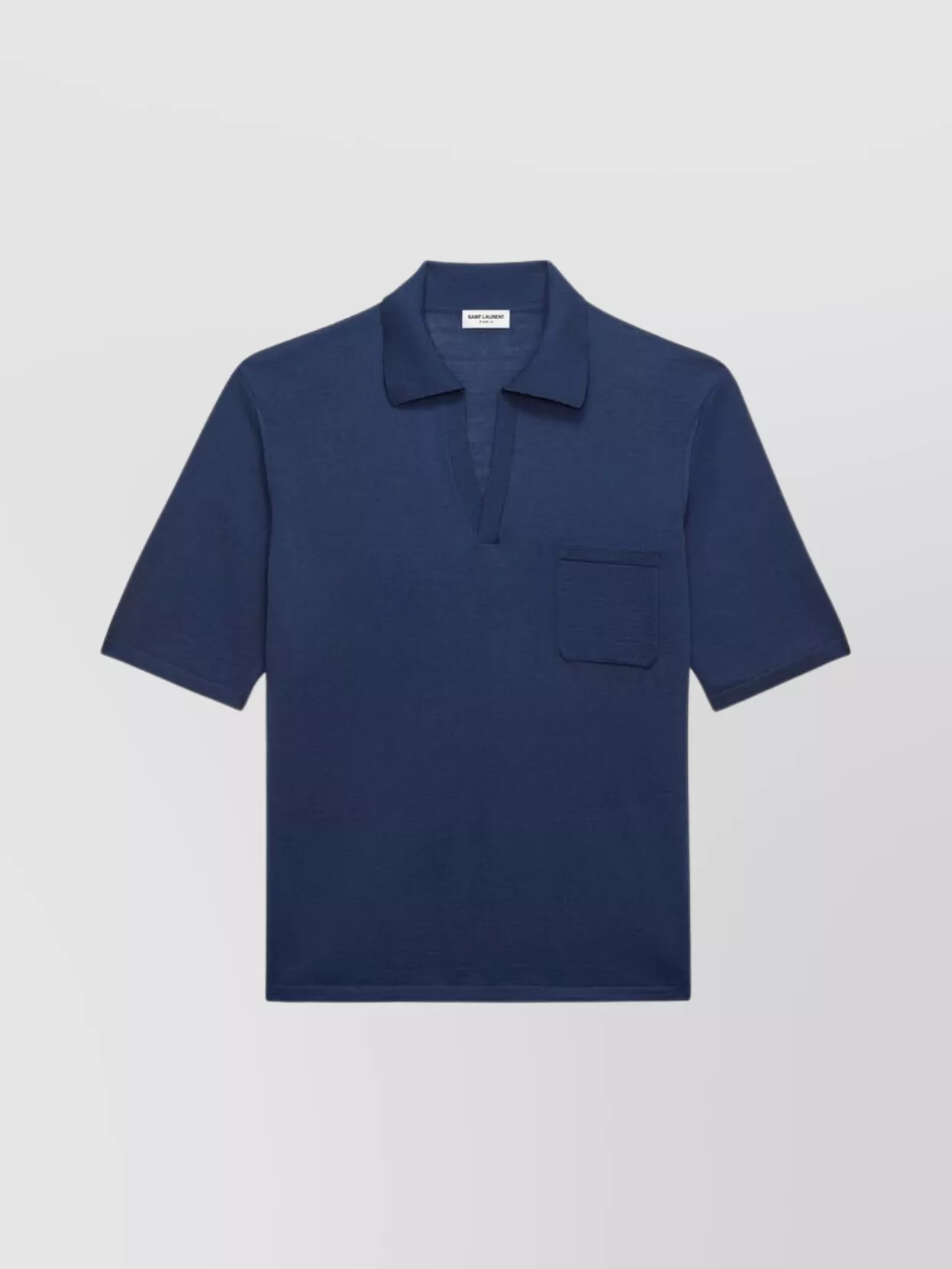 Shop Saint Laurent V-neck Collared Polo With Ribbed Collar And Pockets In Blue