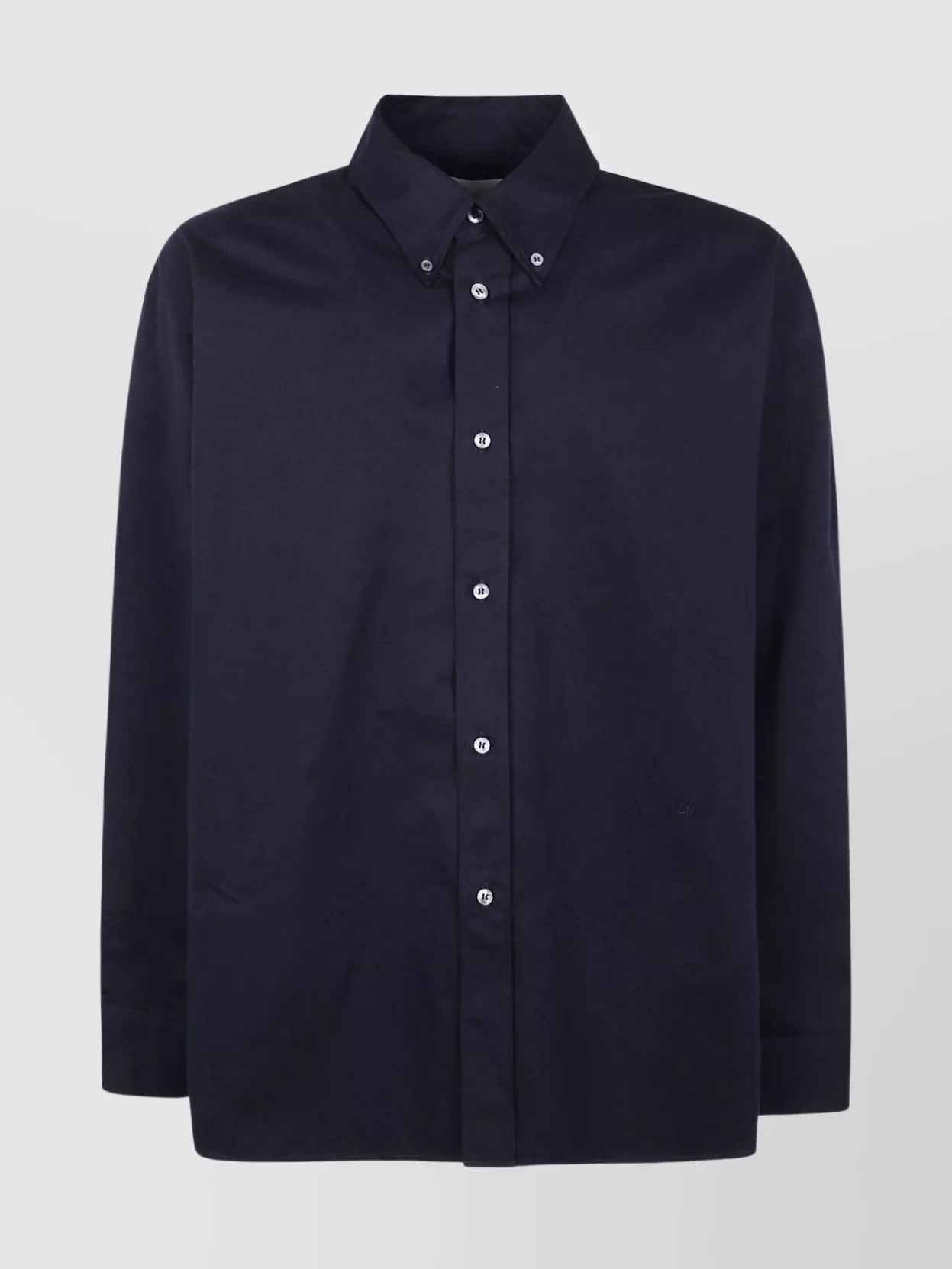 Studio Nicholson Collared Shirt With Buttoned Cuffs And Curved Hem In Blue