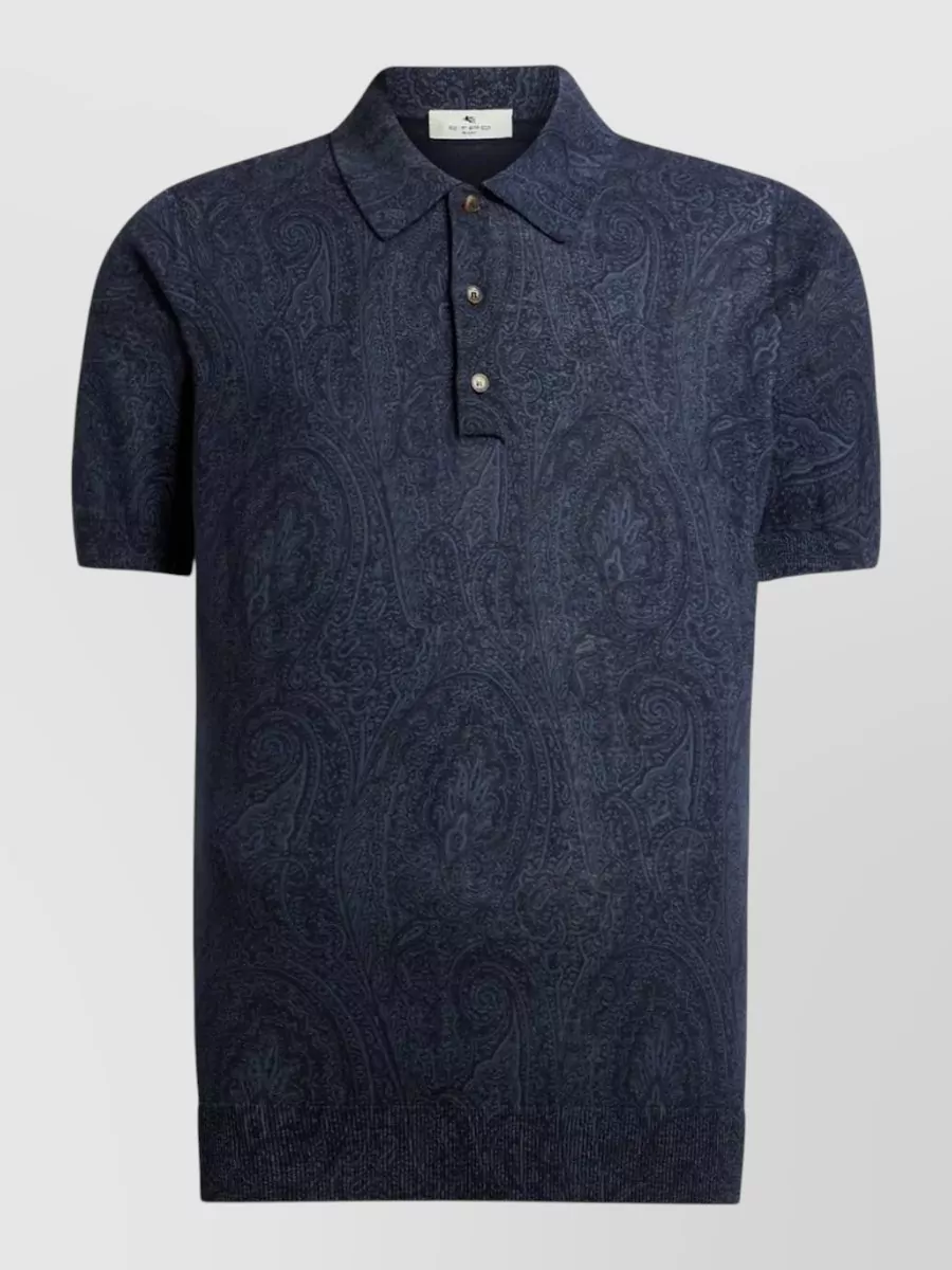 Etro silk cotton paisley floral print short-sleeve polo shirt