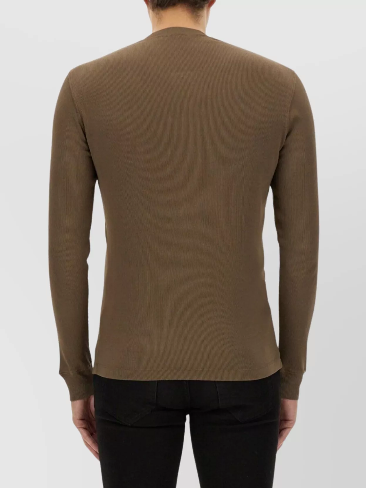 Tom Ford Ribbed "Henley" T-Shirt With Cuffed Long Sleeves