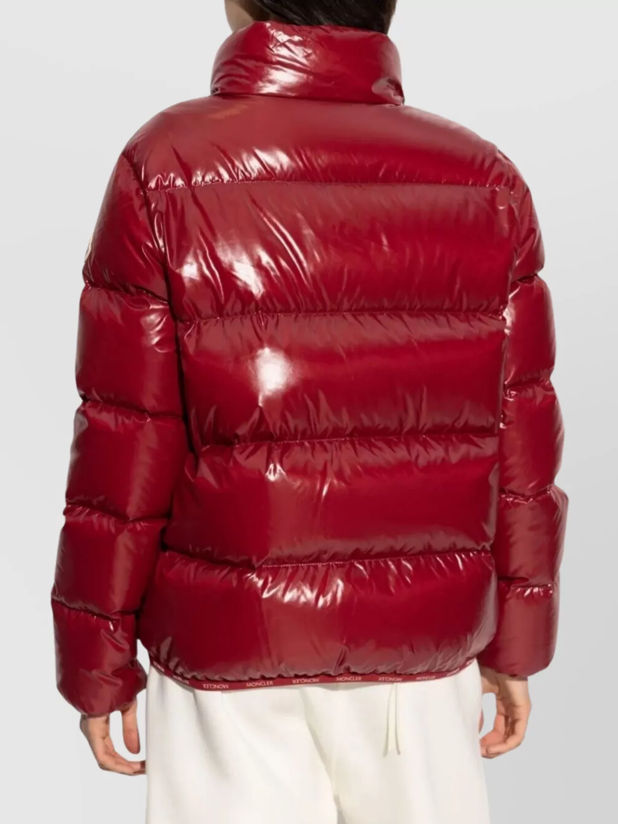 Moncler High Shine Quilted Jacket With Stand Collar In Red