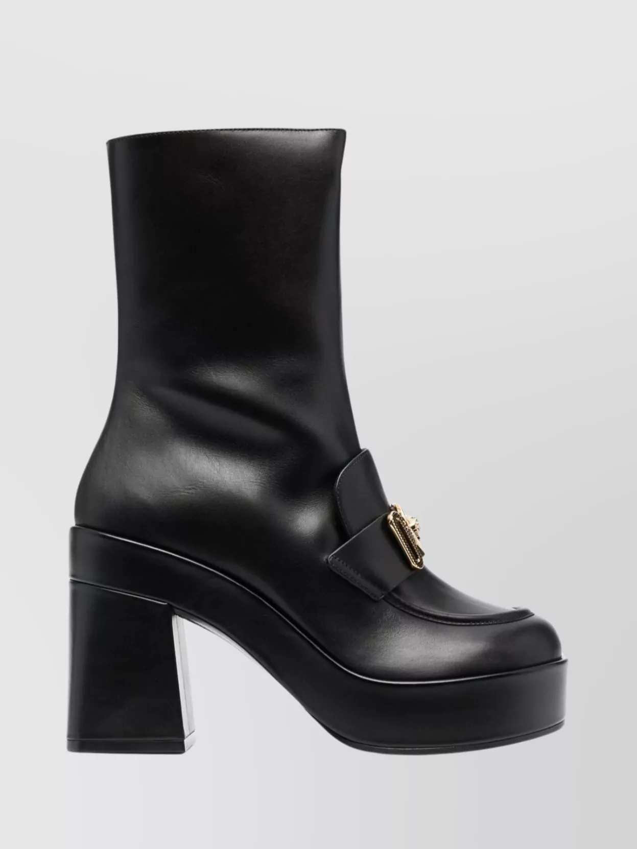 Shop Versace Heeled Leather Ankle Boots With Platform Sole In Black