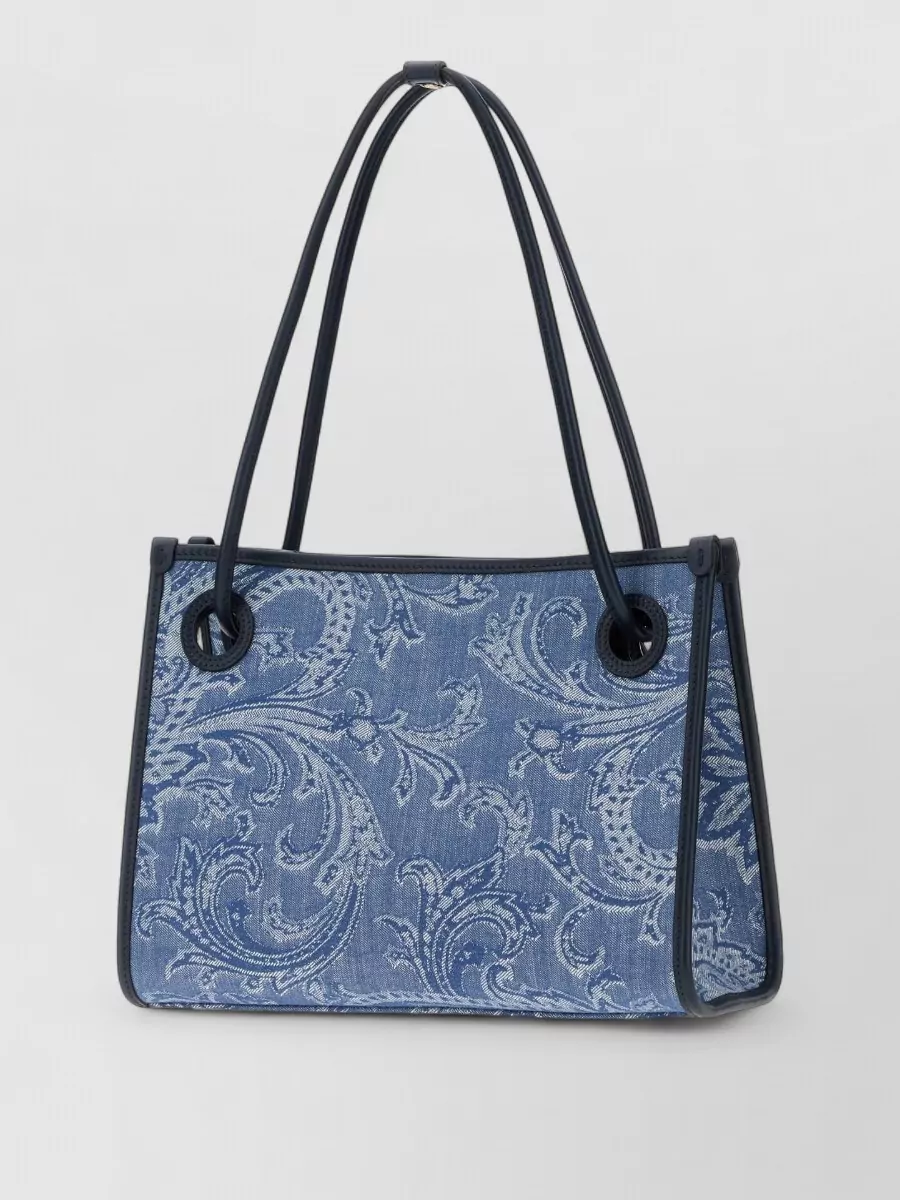 Etro na embroidered denim tote bag