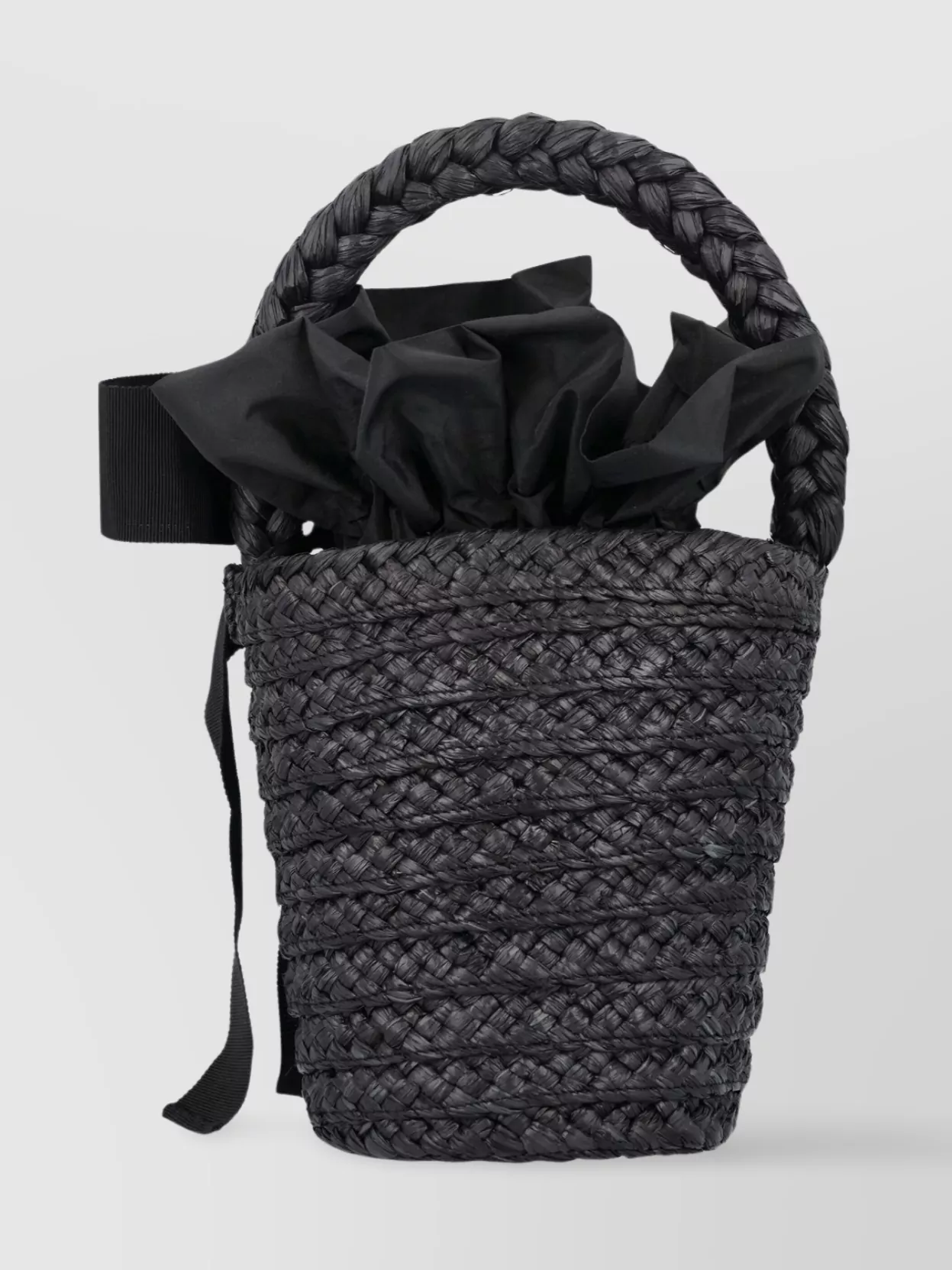 Patou Raphia Bucket Bag Braided Handle In Black