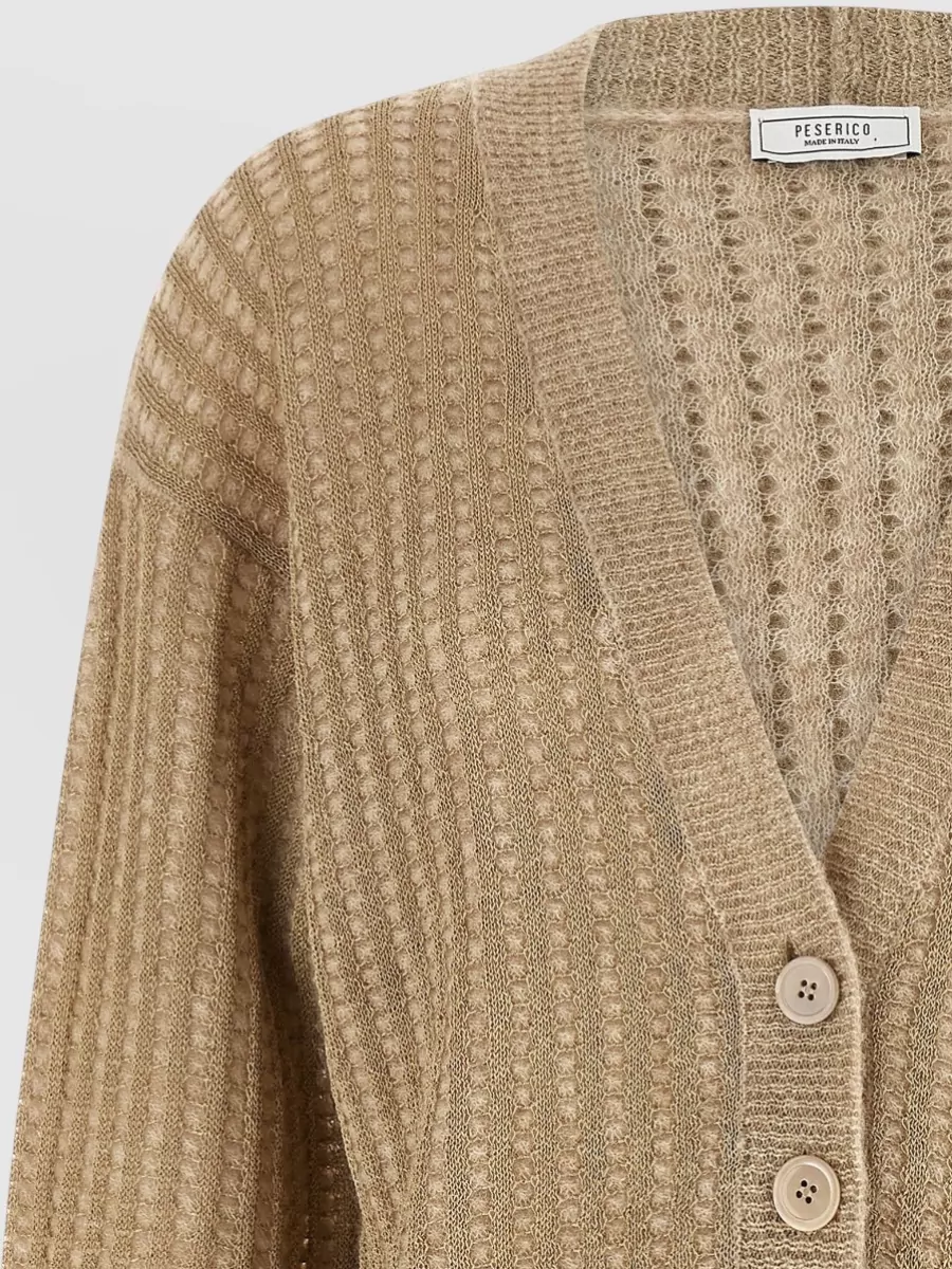 Peserico Metallic Waffle-Knit V-Neck Cardigan