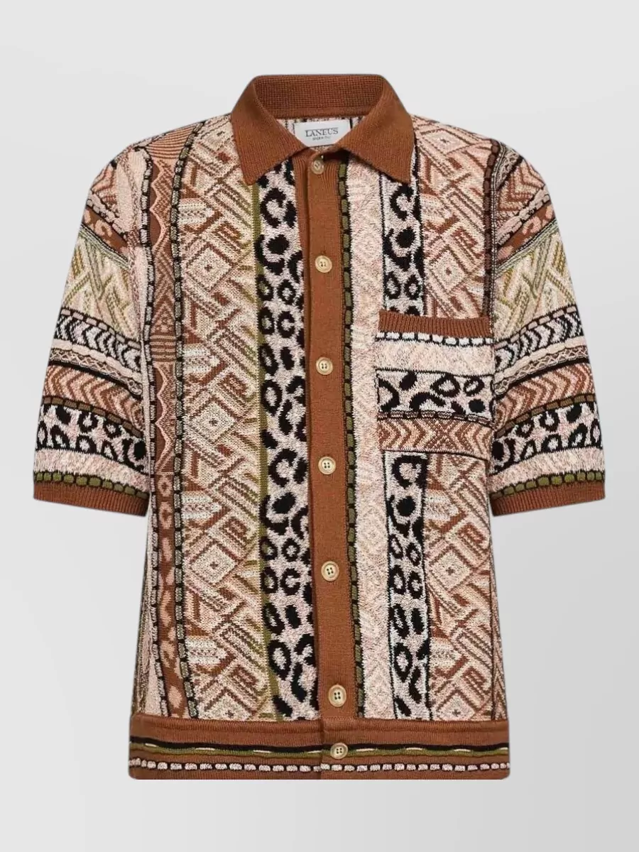 Laneus Ribbed Knit Short-Sleeve Shirt