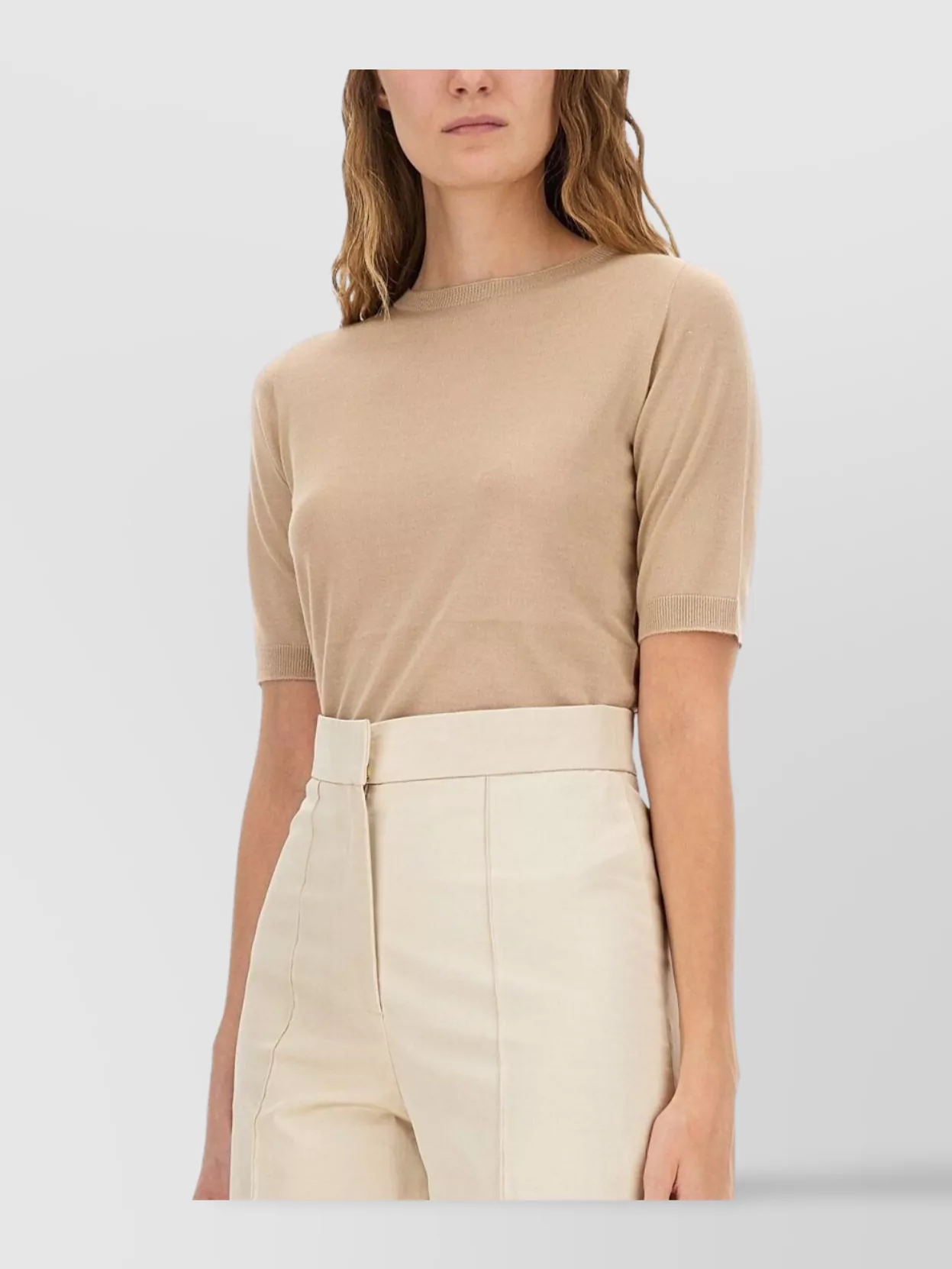 Fabiana Filippi Lightweight Short Sleeve Round Neck Top In Brown