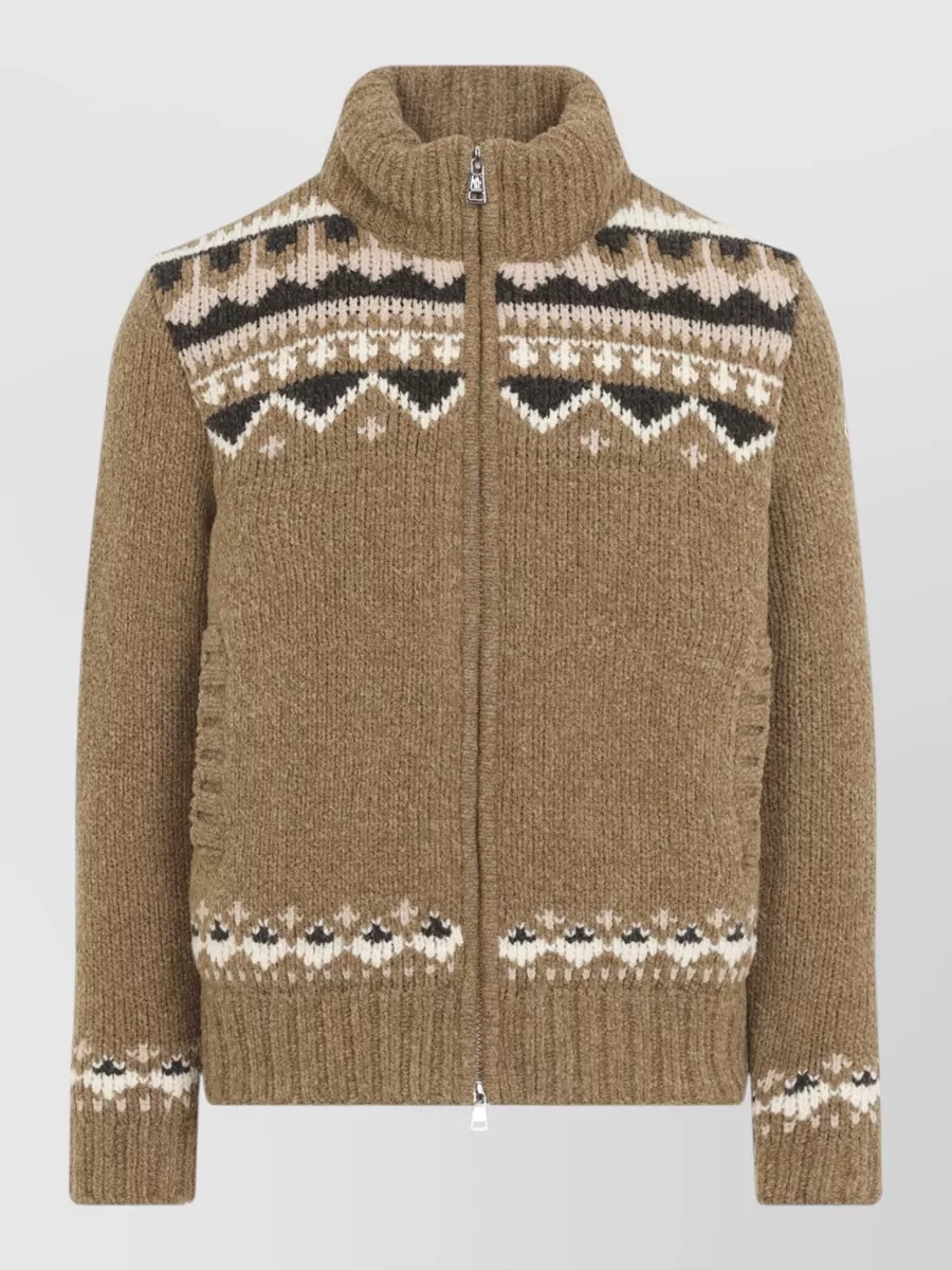 Moncler wool bouclé zip-up cardigan