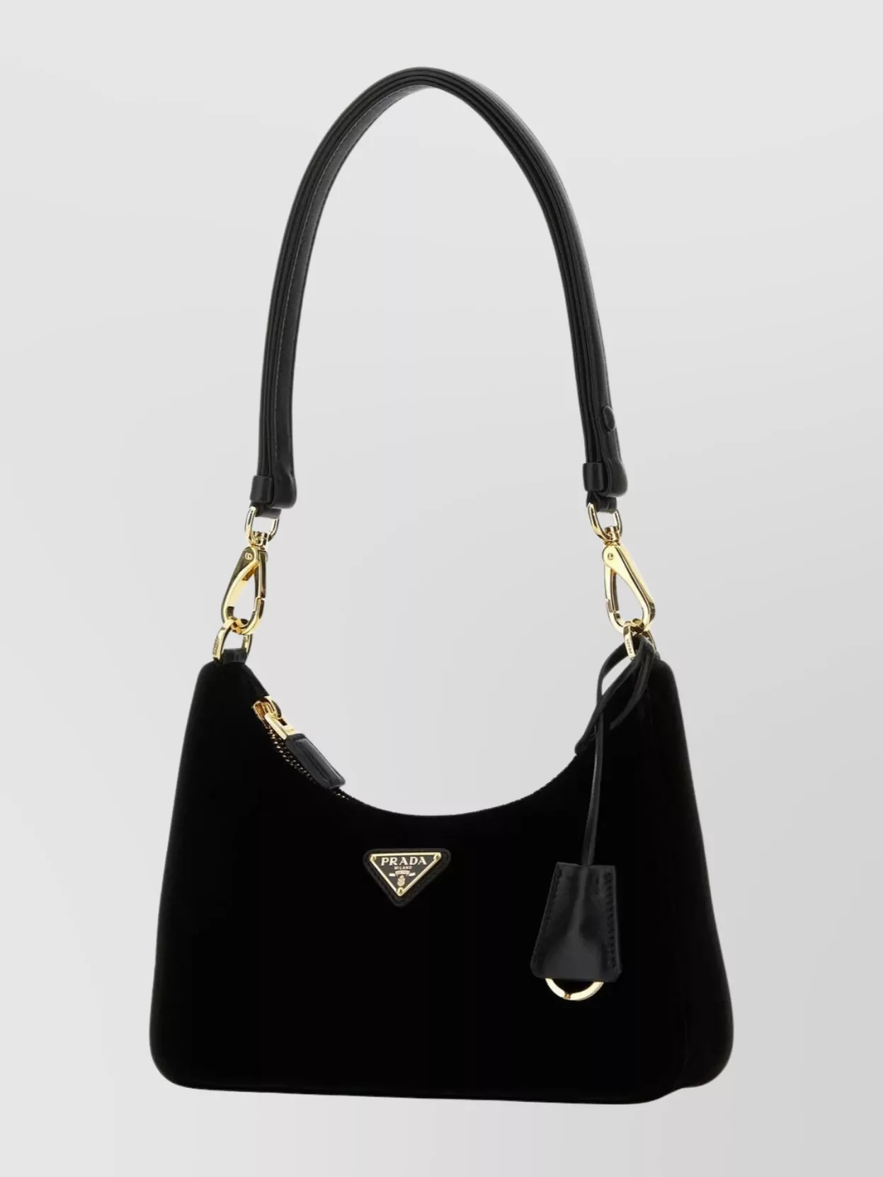 Prada Mini Velvet Shoulder Bag With Chain Detail In Black