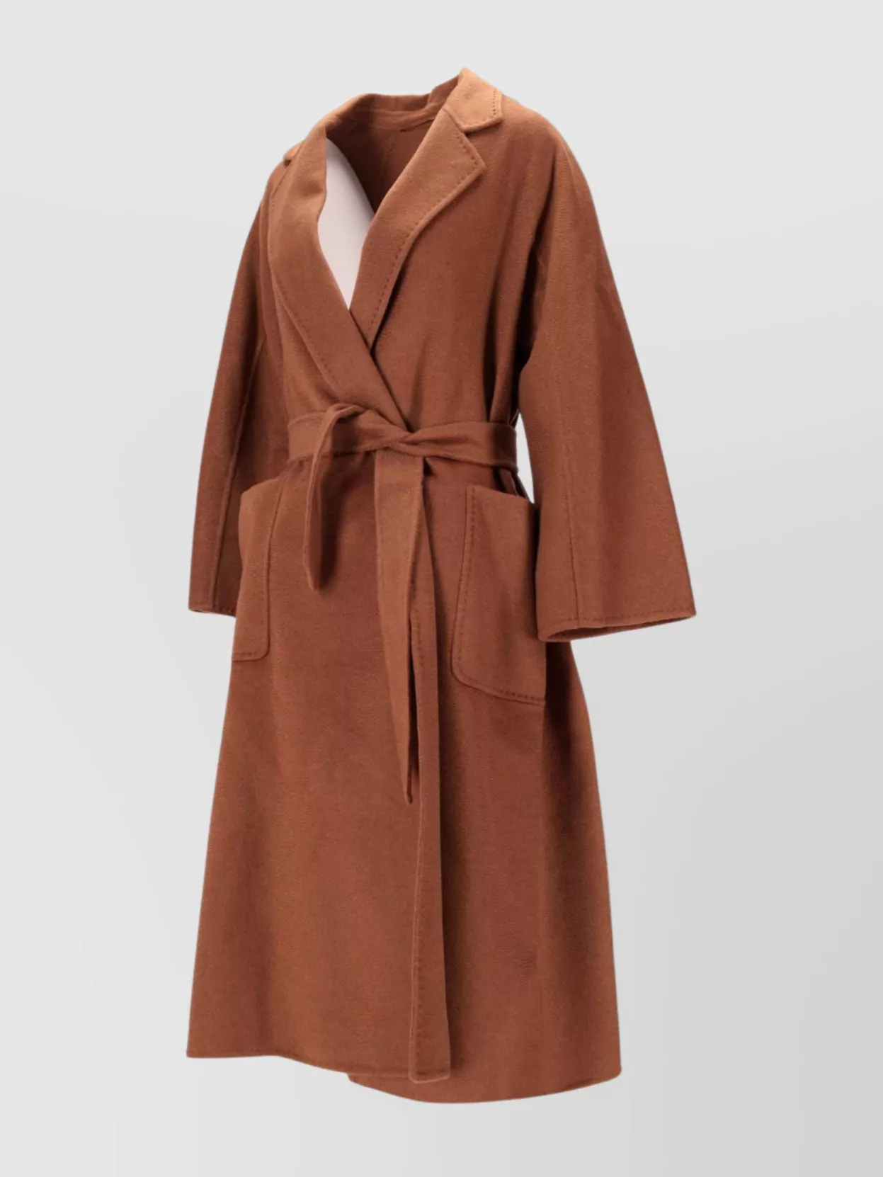 Max Mara Belted Long Sleeve Coat And Pockets