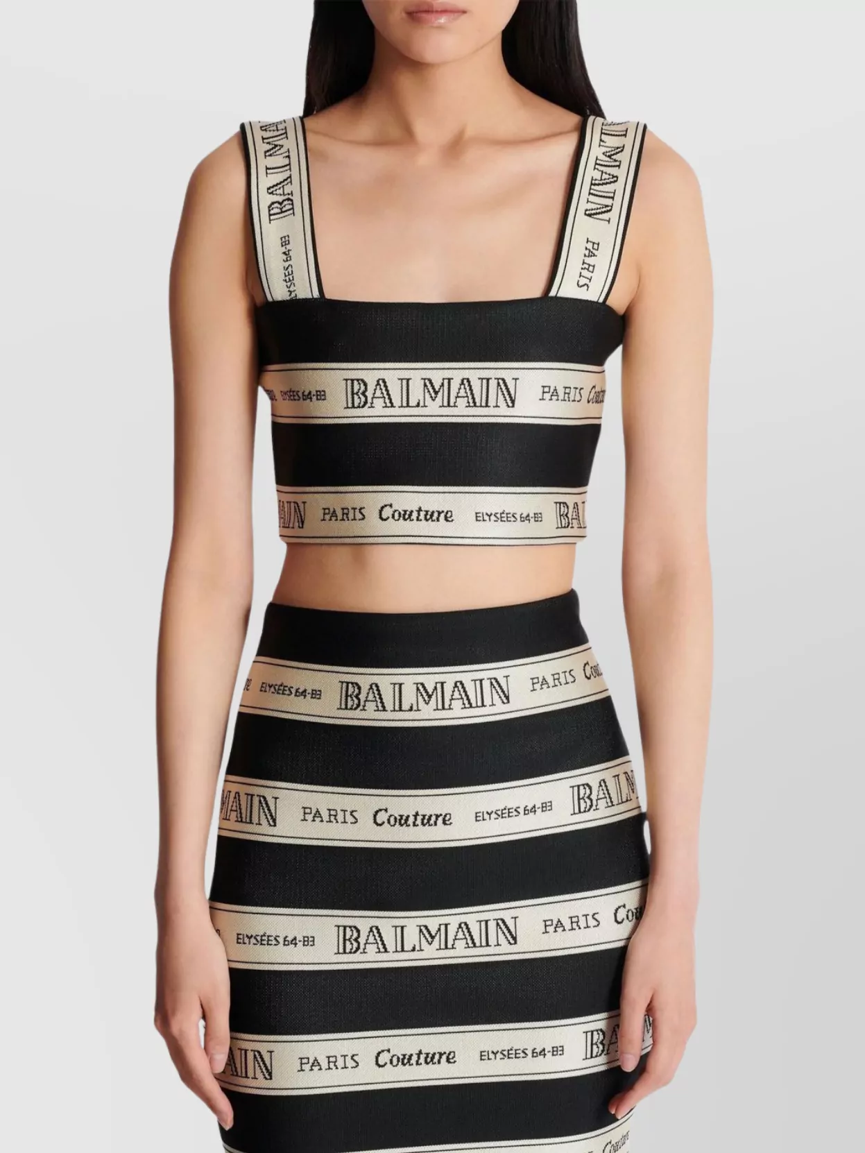 Balmain Jacquard Cropped Top Ribbon Motif