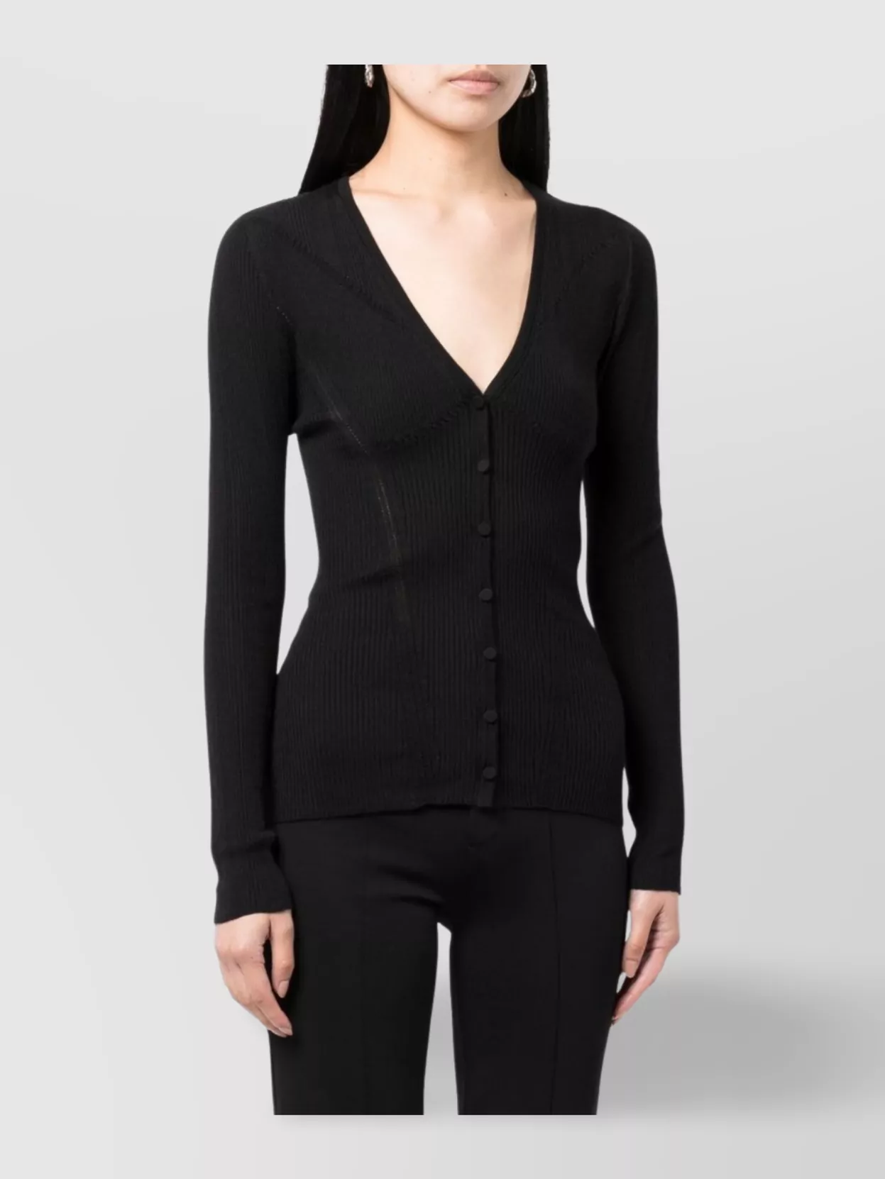 Lanvin Textured Ribbed V-Neck Cardigan