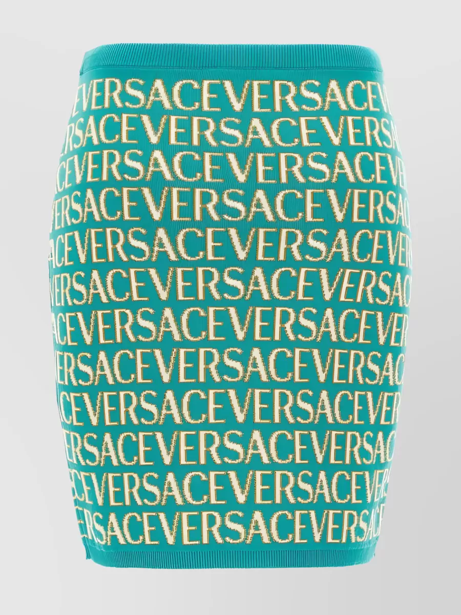 Shop Versace Allover Logo Jacquard Mini In Cyan