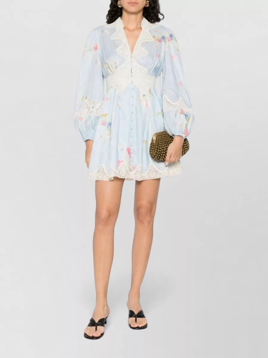 Zimmermann Linen V-Neck Long-Sleeve Mini Dress