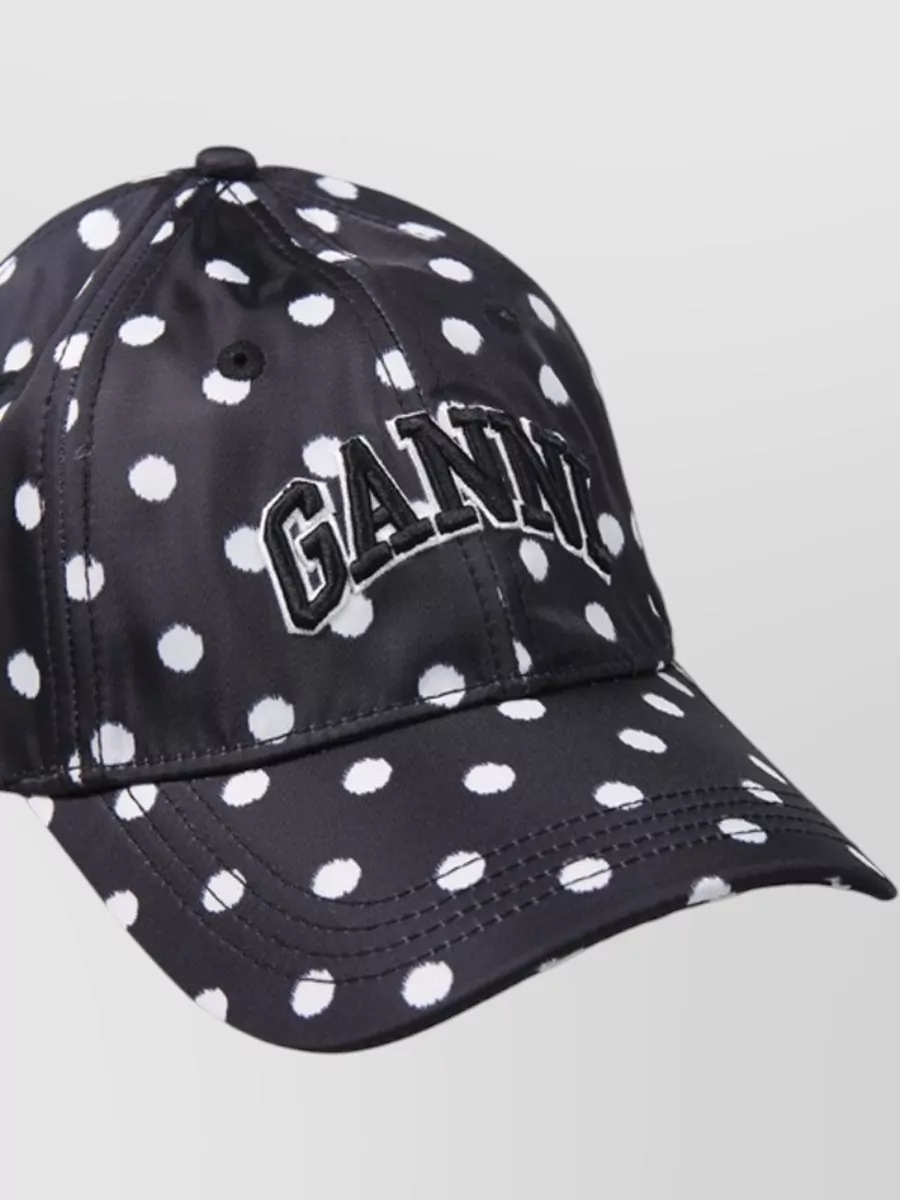 Ganni Nylon Cap Polka Dot Curved Brim