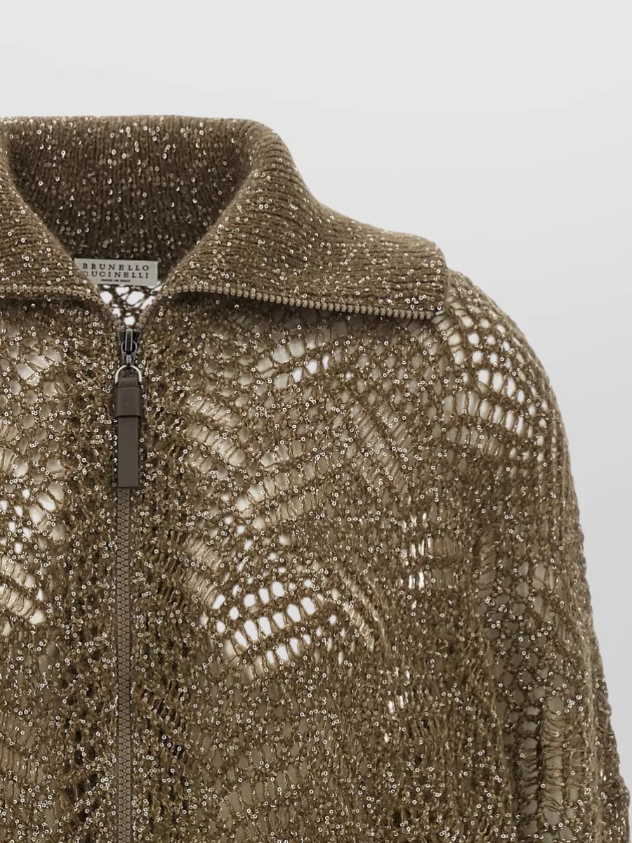 Brunello Cucinelli Mohair-Blend Ribbed High-Neck Zip-Up Cardigan