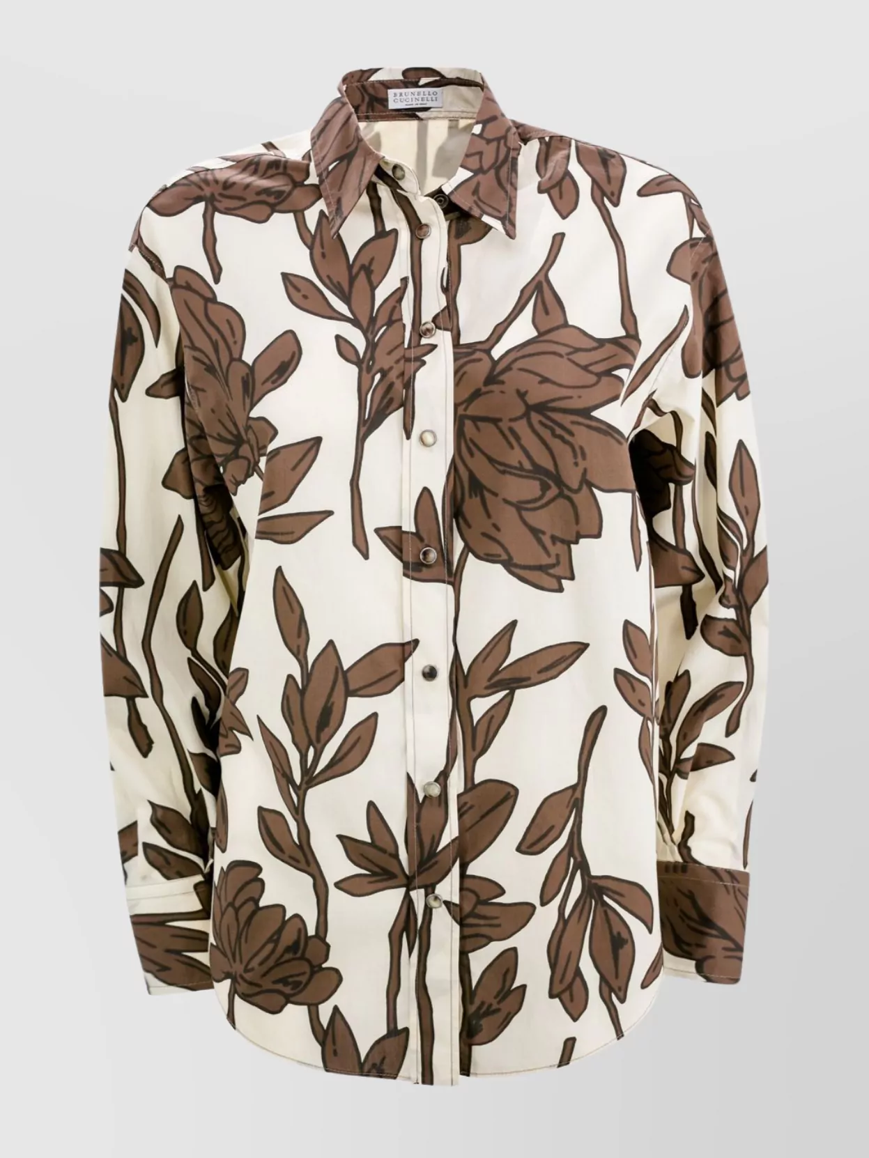 Shop Brunello Cucinelli Floral Print Cotton Shirt With Box-pleat Detail