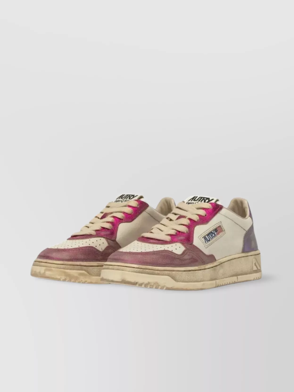 Autry Low-top Leather Sneakers With Vintage Effect In Purple