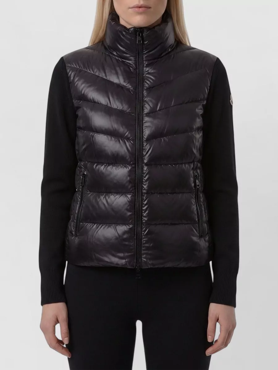 Moncler Down Padded Ribbed Zip-Up Cardigan