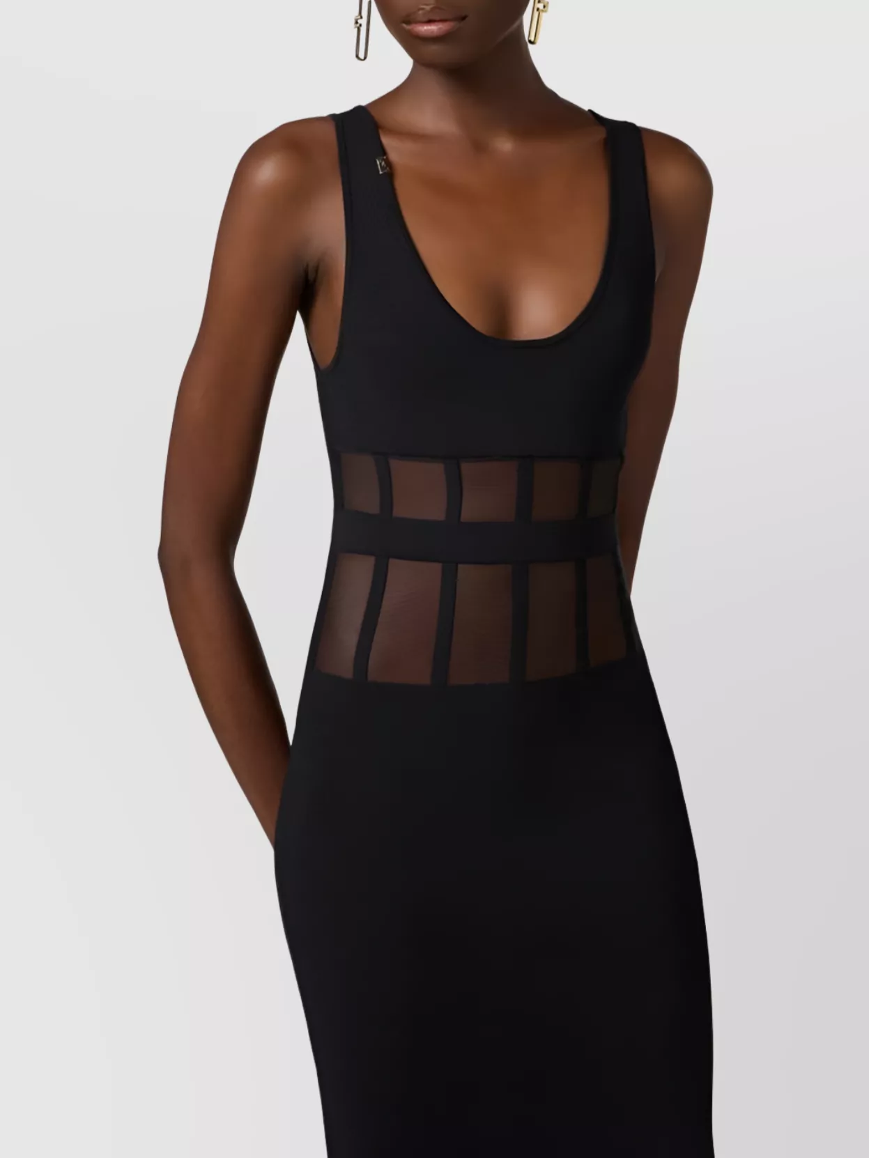 Elisabetta Franchi Sleeveless Midi Dress Sheer Paneling
